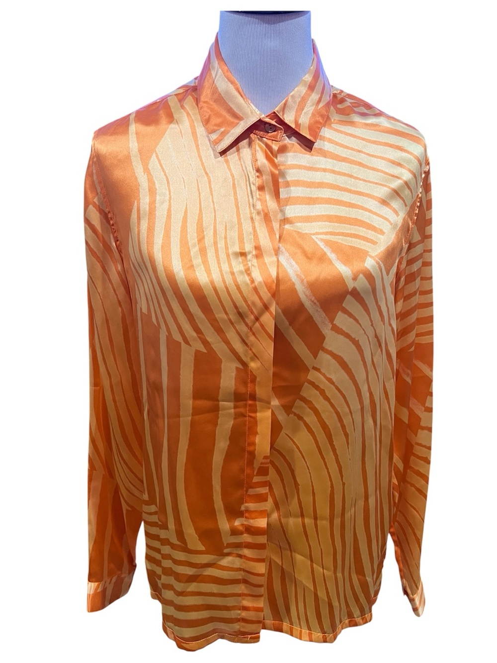 Ron Leal Orange Abstract Print Silk Button Down Long Sleeve Shirt Size 12 NWT